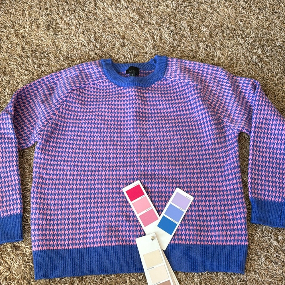 Lumiere Houndstooth Check Crewneck Sweater
